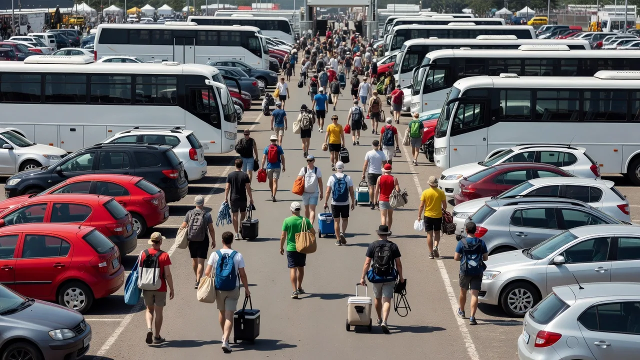 Festival shuttle buses at the parking area