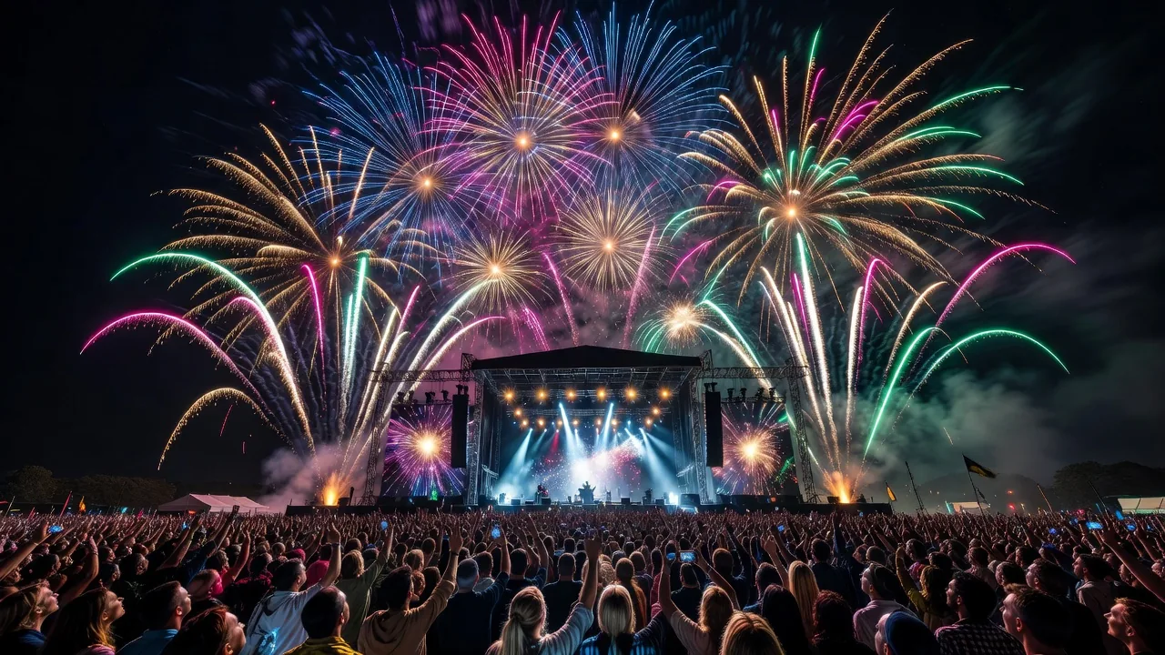 Fireworks lighting up the sky over the Joyful Craft Space stage