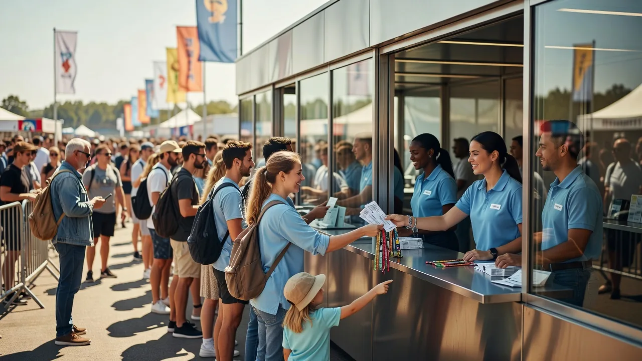 People buying tickets at festival booth