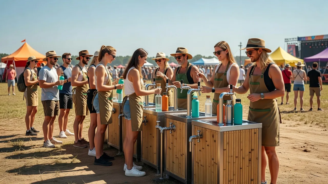 Water bottle refill station at the festival